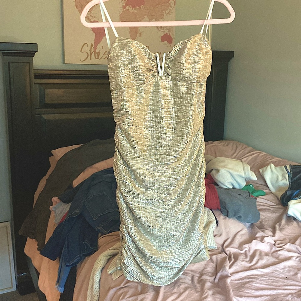 Gold rushed homecoming dress